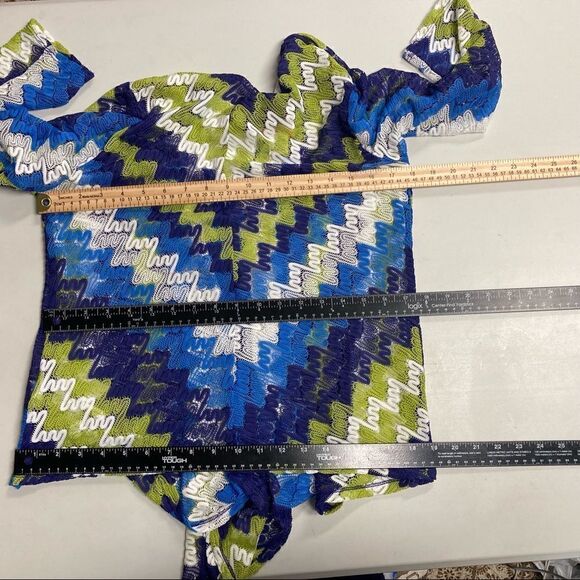 RUBY RD. Women’s Asymmetrical Shrug Cardigan Size Small Green Blue and White - Picture 8 of 8